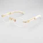 Solid Color Premium White Buffalo Horn Business Eyeglass Frame, Rimless Large Buffalo Horn Optical Myopia Eyewear Frame - Image 2