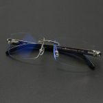 Frameless Business Eyeglasses with Buffalo Horn Temples, Vintage Prescription Glasses Frame for Large Faces - Image 3