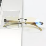 Frameless Business Eyeglasses with Buffalo Horn Temples, Vintage Prescription Glasses Frame for Large Faces - Image 2