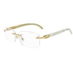Frameless Business Eyeglasses with Buffalo Horn Temples, Vintage Prescription Glasses Frame for Large Faces - Image 4