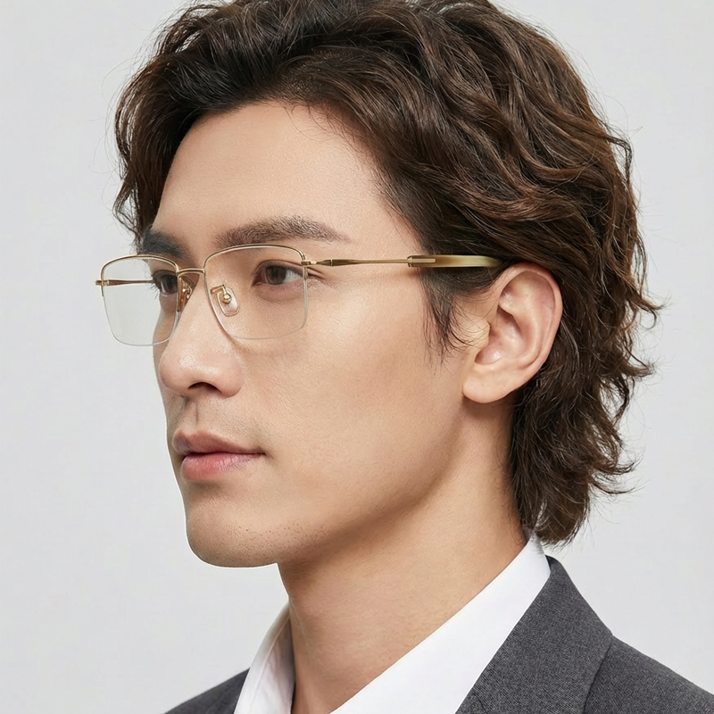 模特大1 Men's Pure Titanium Myopia Eyeglass Frame, Natural Buffalo Horn Glasses Frame H2302 - Image 1