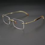 Men's Rimless Glasses, Natural Buffalo Horn & Pure TitaniumHS921A029 - Image 4