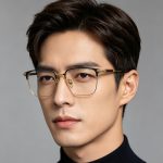 Men's Pure Titanium Eyeglass Frame, Chinese Style Large Face Fit Myopia Glasses with Natural Sandalwood Temple